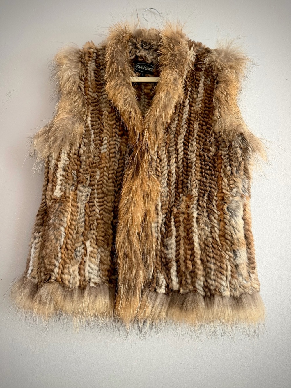 Overland Women’s Genuine Rabbit & Raccoon Fur Vest Size S Brown Tan